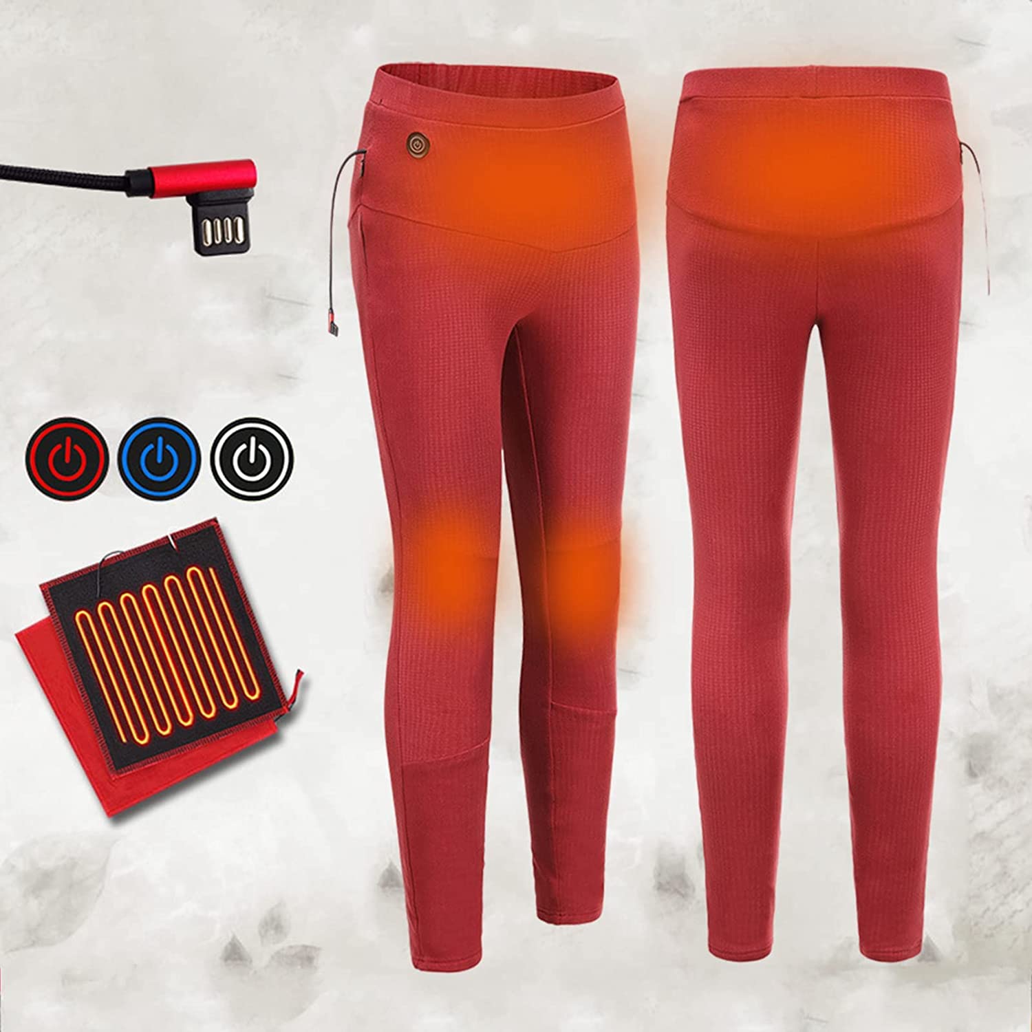 Bielizna termoaktywna dla mężczyzn i kobiet, legginsy z ogrzewaniem elektrycznym USB do użytku w pomieszczeniach, na zewnątrz i w sporcie (Color : Red, Size : M-Medium)