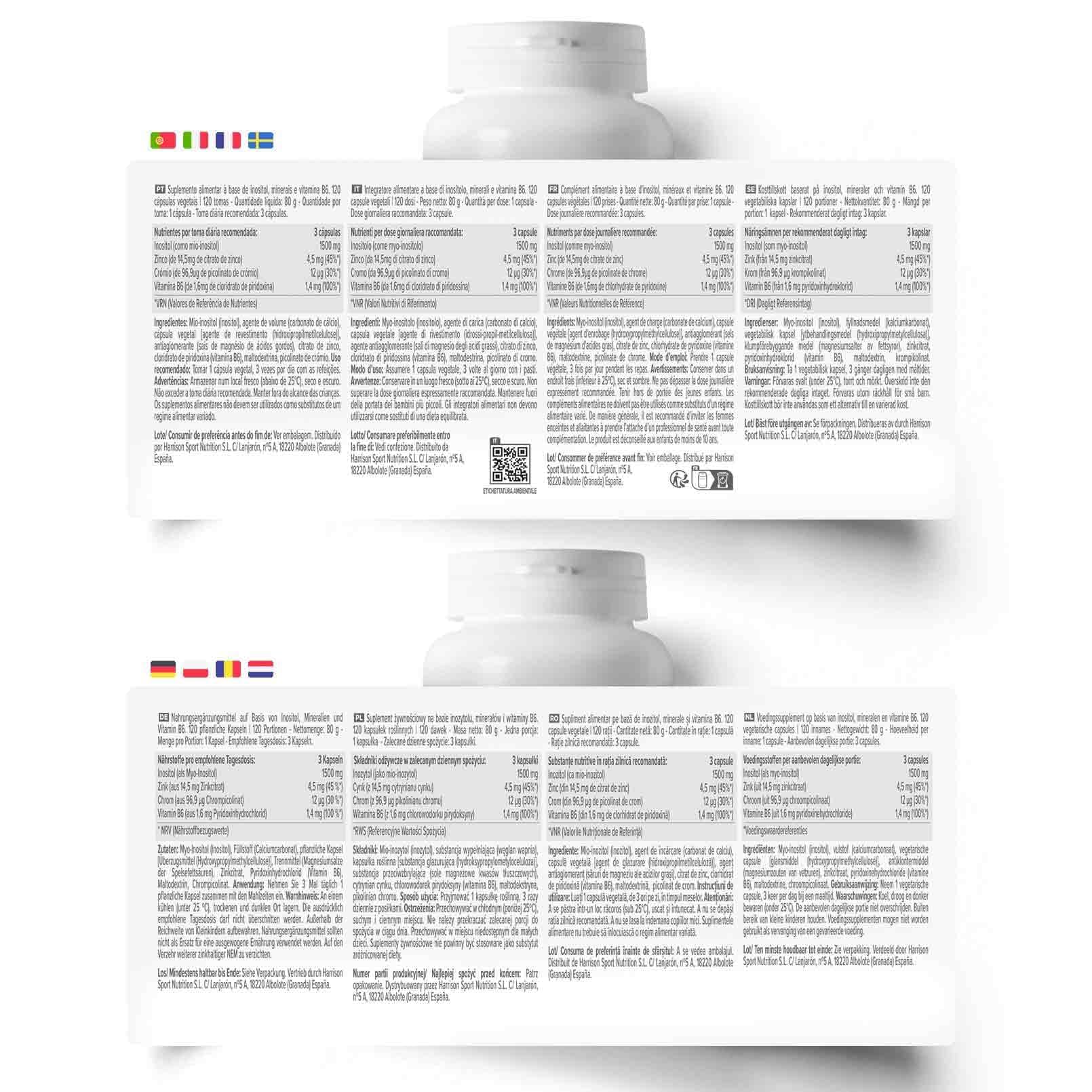 HSN Inositol 500mg (Myo-Inositol) | PACK 2x 120 Gélules Végétales + Pilulier Hebdomadaire | 1500 mg/jour de Myo-Inositol | Teneur Élevée en Zinc, Chrome, B6 | Sans OGM, Végan, Sans Gluten