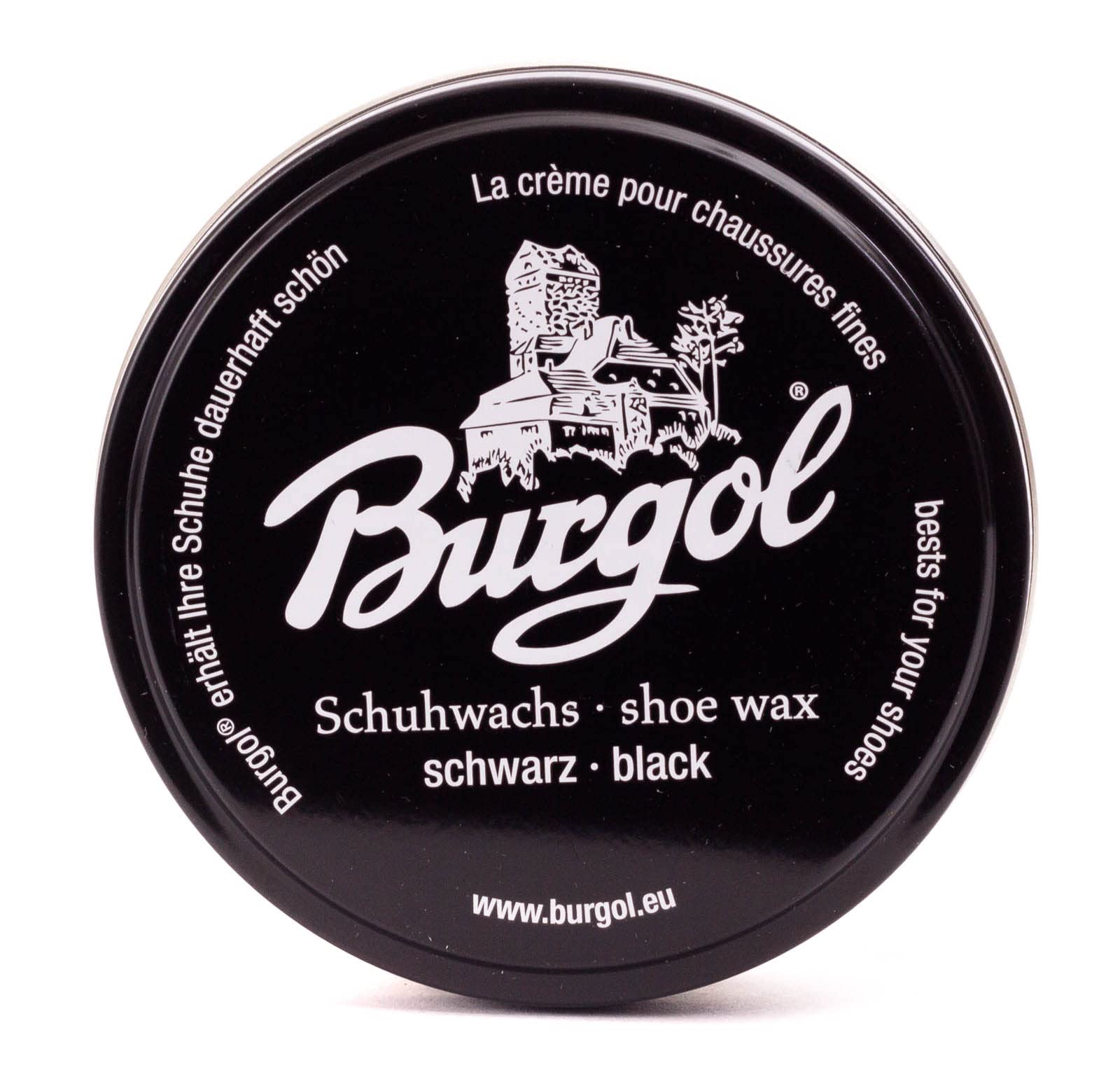 Schuhpflegeset Burgol Schuhwachs für Glattleder - Schuhe: Farbe: Schuhwachs schwarz, Cremebürste, Rosshaarbürste mit Pflegetipps
