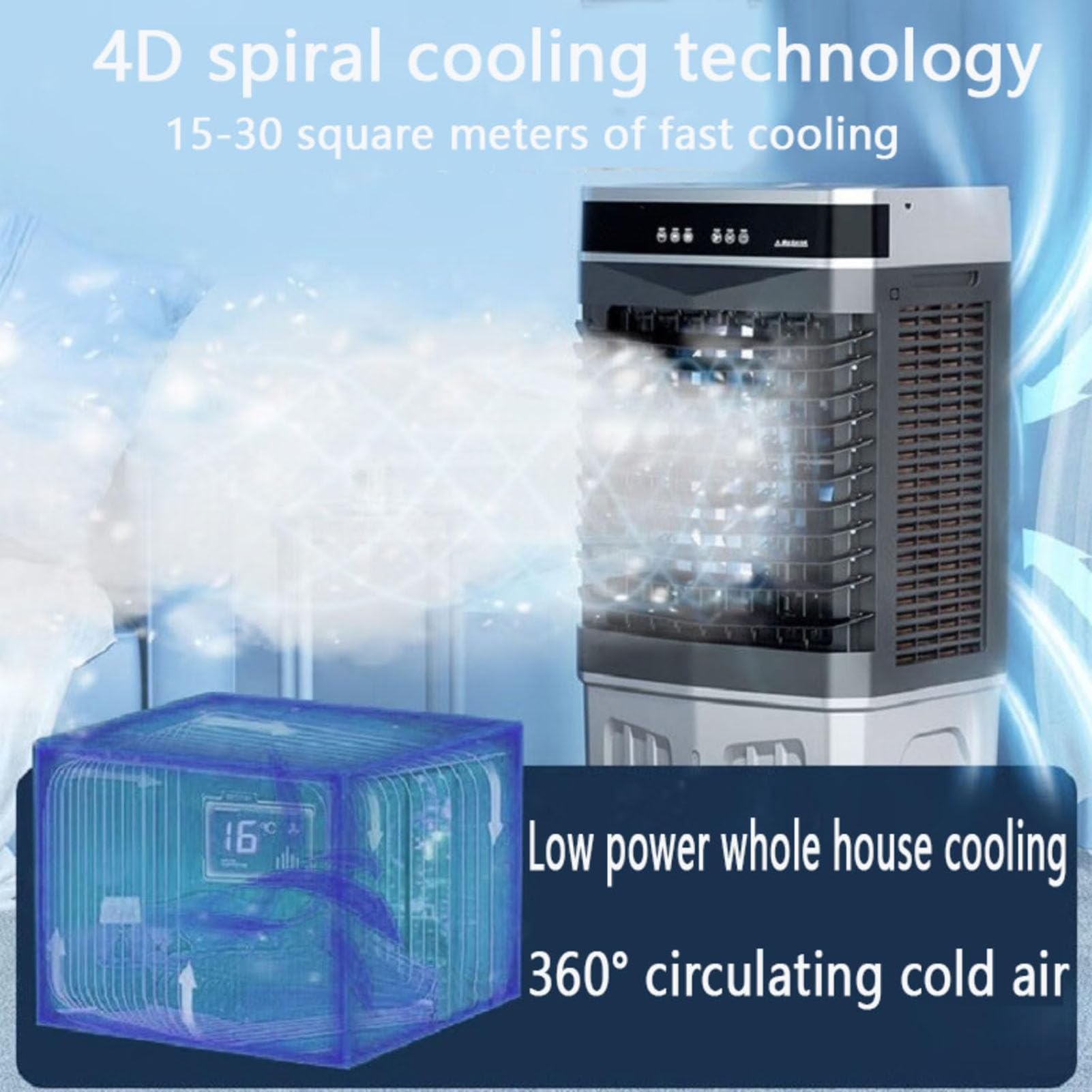 Condizionatori d'Aria Portatili, 50L Raffrescatore d'Aria, Ventilatore Raffreddante Oscillante con 3 velocità, Timer 24H per Soggiorni e Appartamenti