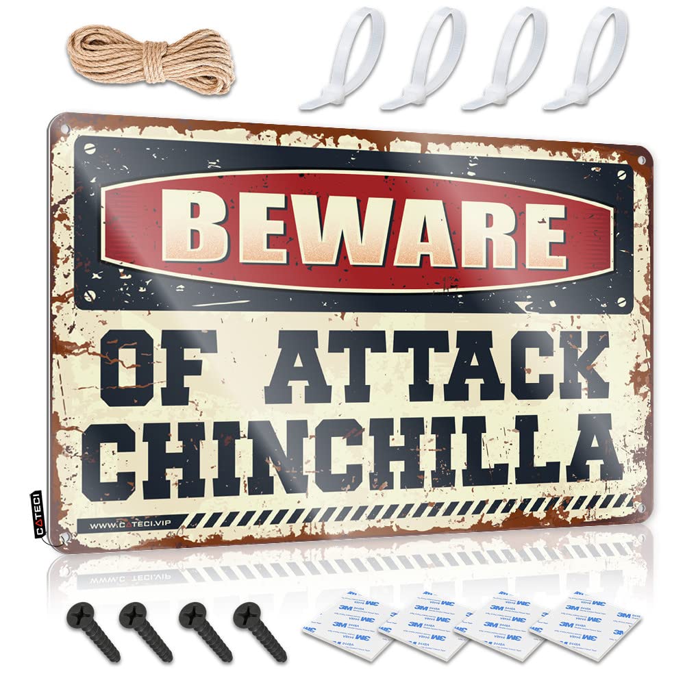 Ztbbdnqha Women's One Color Tin Sign Man Cave Decor Beware Of Attack Chinchilla Tin Sign Funny Tin Signs Vintage Funny Room Signs(30X40cm)