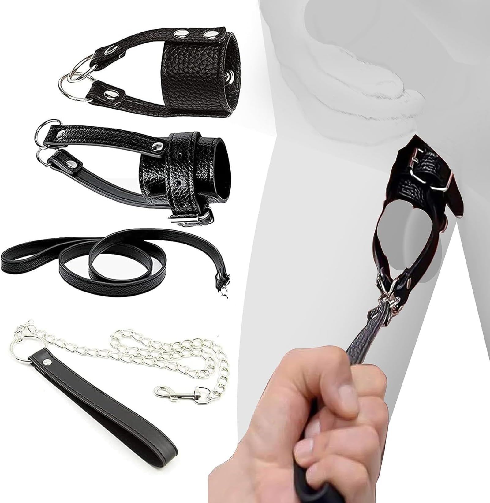 Étireur de scrotum BDSM réglable avec manchette pénienne - Kit de bondage sexuel SM