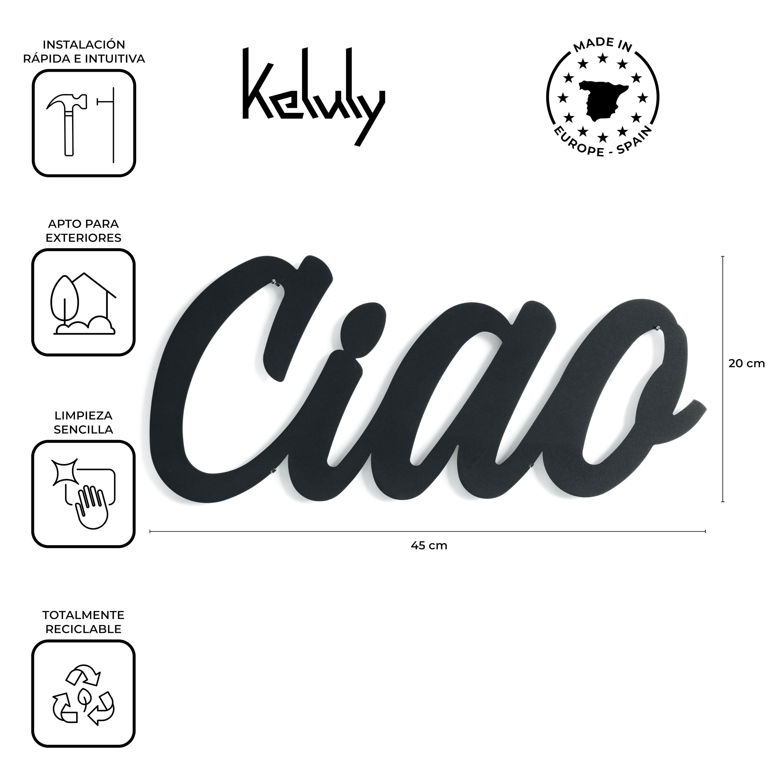 keluly Metal Decoration Floating Wall Sculpture with Shadows Steel, Decorative Home Accessories (Ciao, 43 x 31 cm.) - Image 2