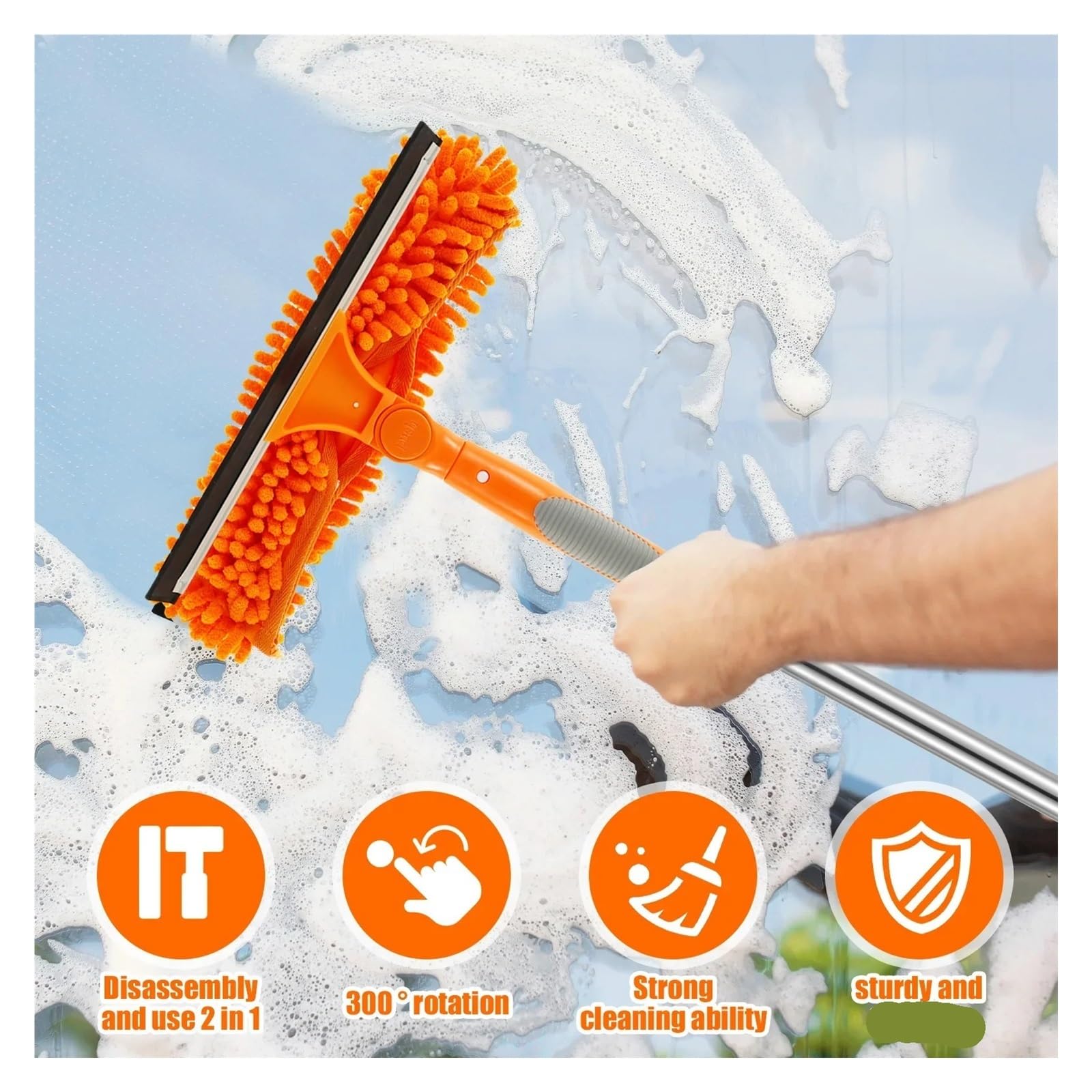 Limpiaparabrisas de Ducha Limpiador de Ventanas 2 en 1, Escoba, fregona, extensión 72 Pulgadas, Mango Largo, for Ducha, hogar, Juego Herramientas Limpieza Puertas Vidrio(4Pcs Cleaning Cloth)