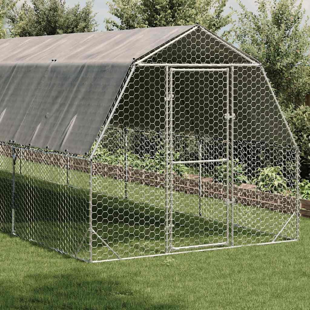 Gallinero de 2,5 x 8 x 2,25 m, con techo, para gallinero, de acero galvanizado, para aves de corral, patos, gansos, cercado estable con malla de alambre y puerta