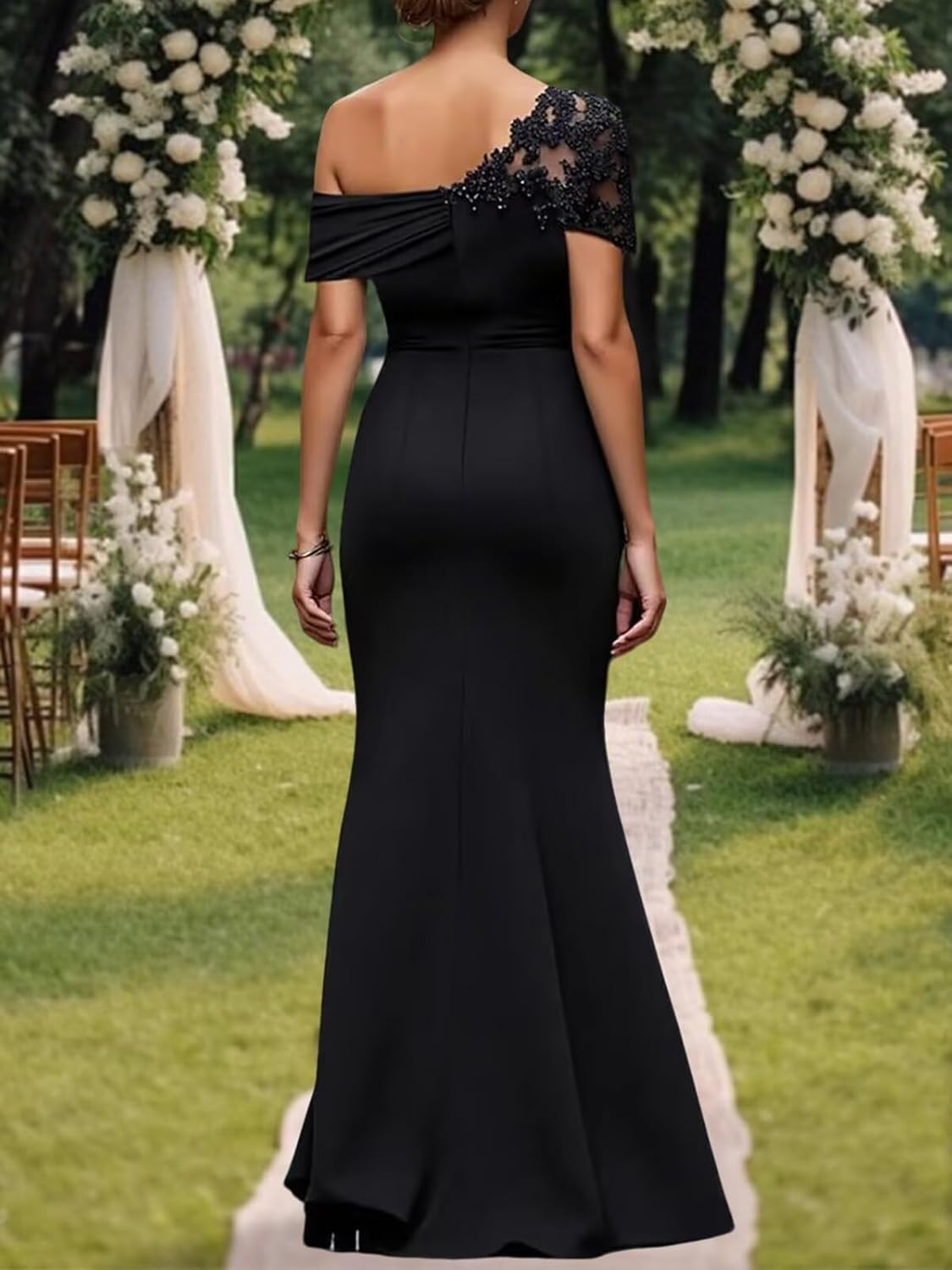 One Shoulder Mother of The Bride Dresses Long Evening Formal Dresses for Wedding Guest Groom Gowns Mermaid Lace Applique - Image 2