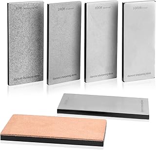 Diamond Sharpening Stone 2 Side Grit and Stropping Leather Strop 6PCS set, 80/180/240/400/600/800/1000/1500/2000/3000 Grit Kitchen Whetstone Honing Stone, Sharpening Dull Knives Grindstone Tool