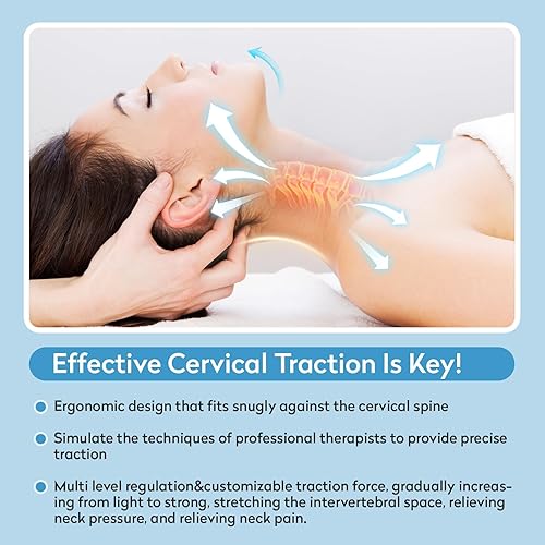 Miniatura 3 de Estirador de cuello de tracción cervical, dispositivo de tracción de cuello ajustable, alivio del dolor de cuello y hombros, soporte para el cuello