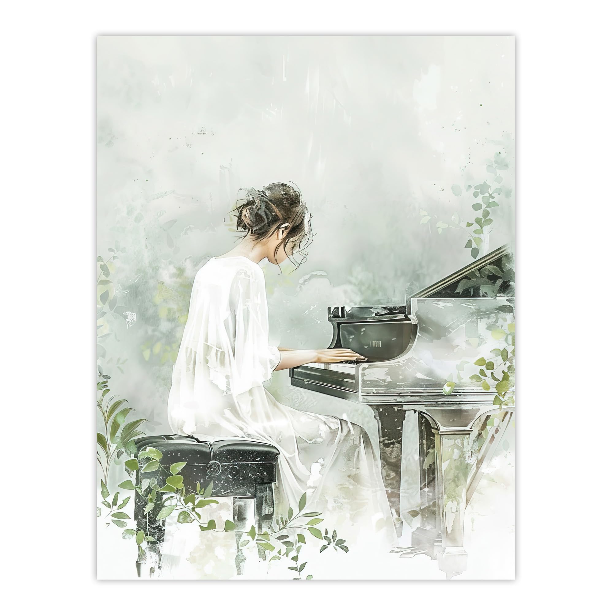 Artery8 Pianist Playing Piano Misty Forest Watercolour Living Room Extra Large XL Wall Art Poster Print