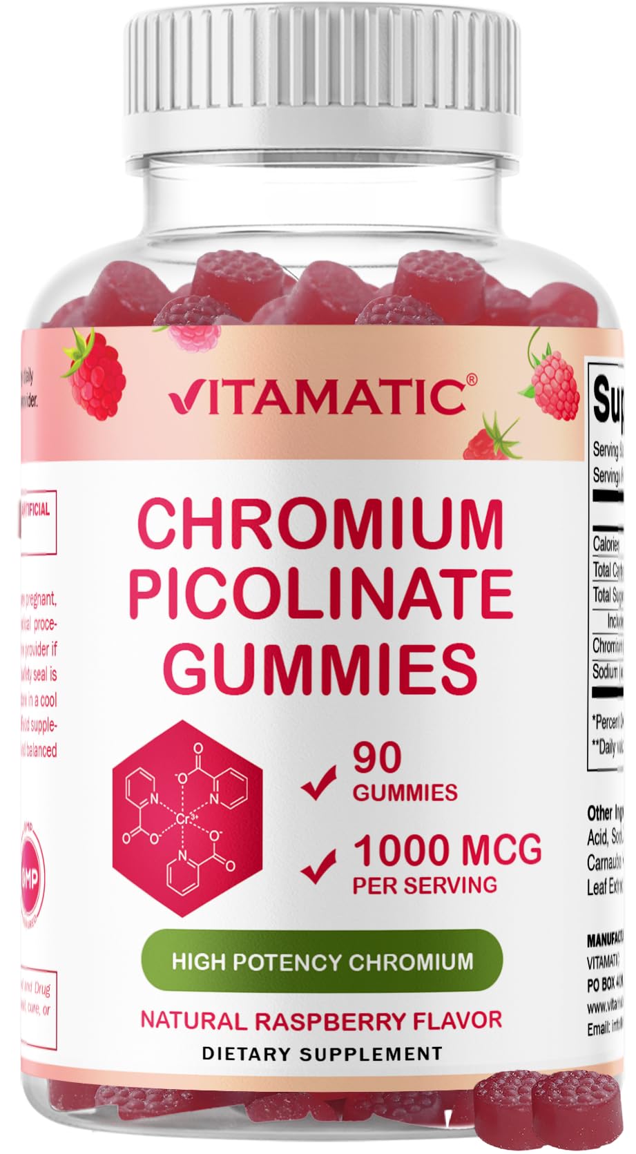 Vitamatic Chromium Picolinate 1000 mcg, 90 Gummies, Gluten Free