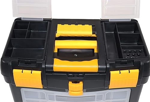 Miniatura 6 de Erie Tools Caja de almacenamiento portátil con ruedas de 2 niveles con asa plegable de bloqueo automático y compartimento de almacenamiento