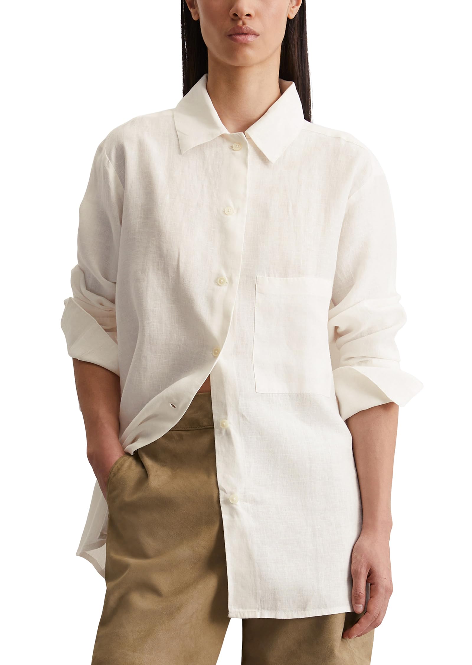 Marc O'Polo Damen Leinenhemd mit Kentkragen Relaxed Fit