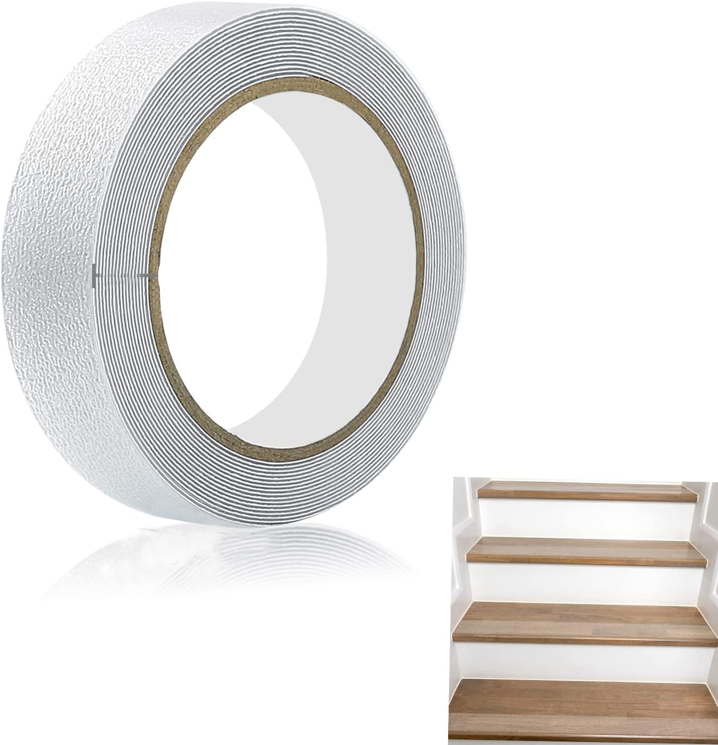 Anti Slip Tape Transparent, Heavy Duty Rubber Anti Slip Tape for Stairs Outdoor Indoor Waterproof Safety Non Skid Roll Stair Steps Traction Tread Staircases Grips Adhesive Non Slip 1 inch x 190 inch
