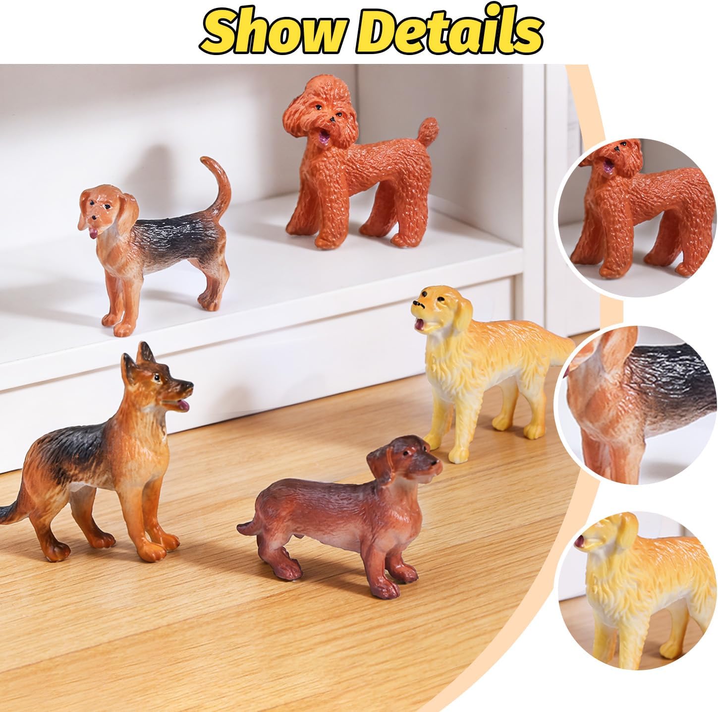 SIENON 12PCS Dog Figures Toy Set, Miniature Plastic Realistic Assorted Dollhouse Puppy Animals for Kids Educational Preschool Learning Christmas Easter Eggs Birthday Party Favor Cake Topper
