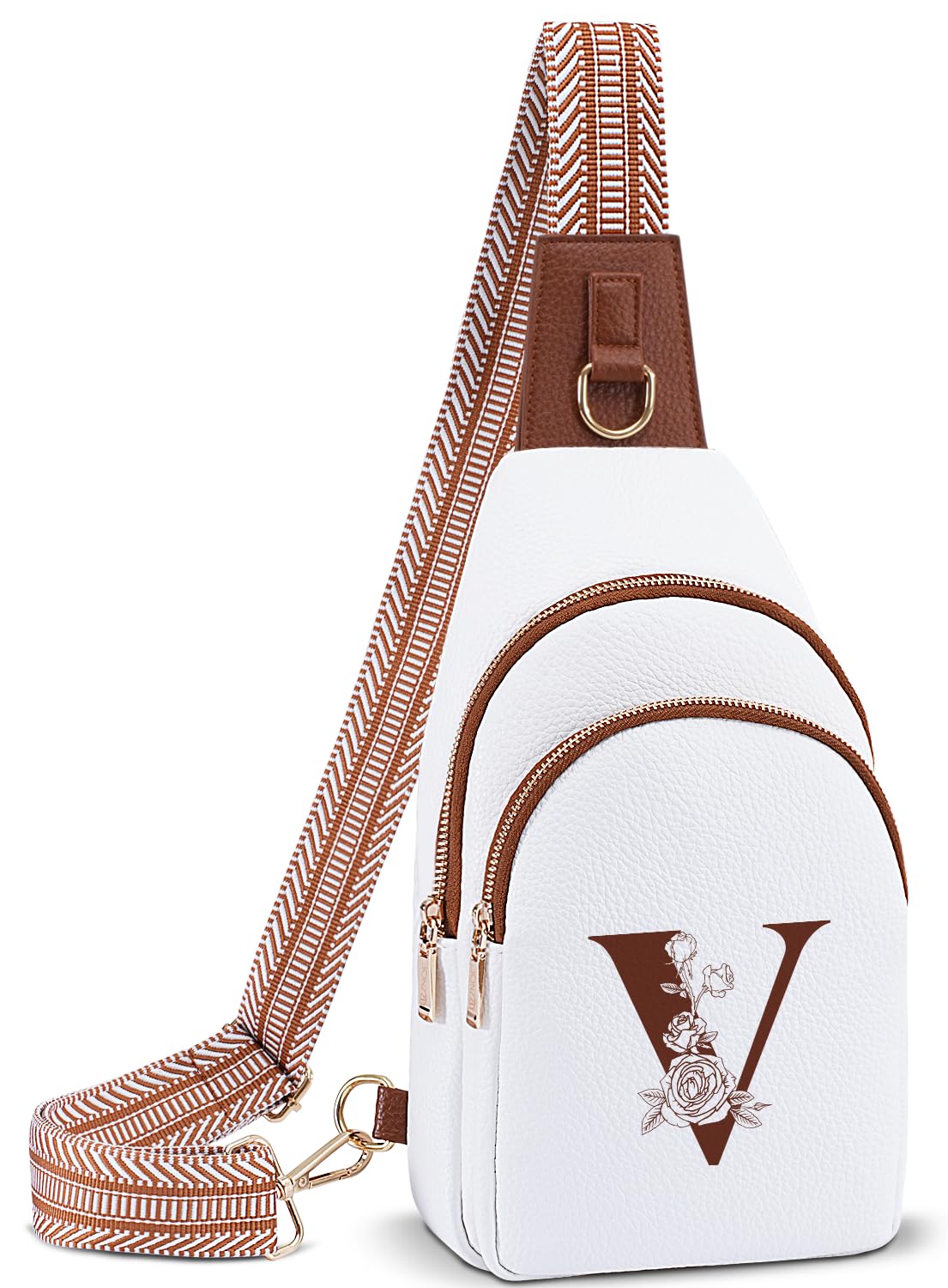 Lizznoe Crossbody Bag for Women Leather Sling Bags with Initial Letter Fanny Pack Chest Bag for Travel, Gift for Mom Wife