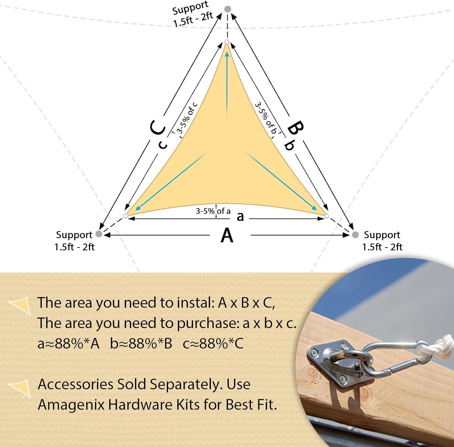 Amagenix 14'X14'X19.8' Sun Shade Sail Triangle Sand UV Block Breathable Outdoor Canopy Sunshades for Patio Deck Garden Backyard, Custom