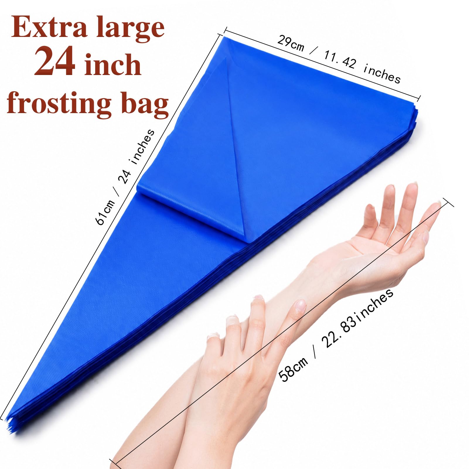 Lot de 200 poches à douille extra larges de 61 cm, transparentes et jetables, épaisses, antidérapantes et anti-éclatement pour la cuisson et la décoration de desserts, gâteaux, biscuits