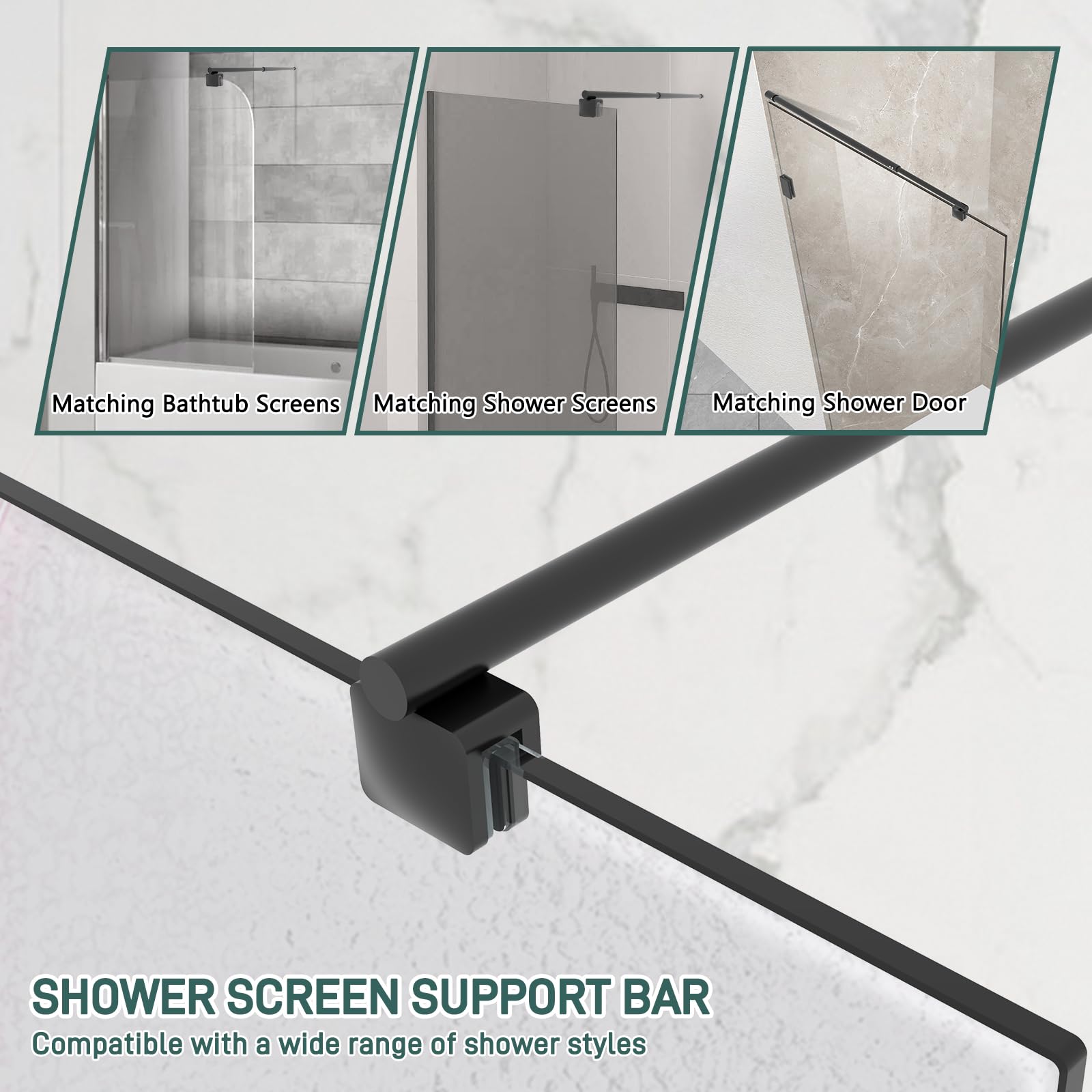 Barra de soporte de vidrio para puerta de ducha, barra de soporte telescópica de acero inoxidable de pared a vidrio para vidrio de 6 mm a 10 mm de grosor, barra de soporte de panel fijo para puerta de