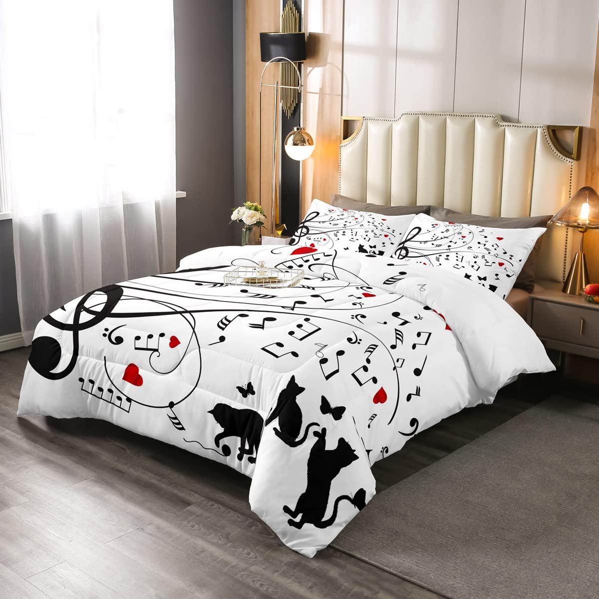 Musica piumino piumino piumino musicale set biancheria da letto per bambini ragazzi ragazze musica nota Trapunta inserto/trapunta musica illustrazione gatto piumino 230x220cm