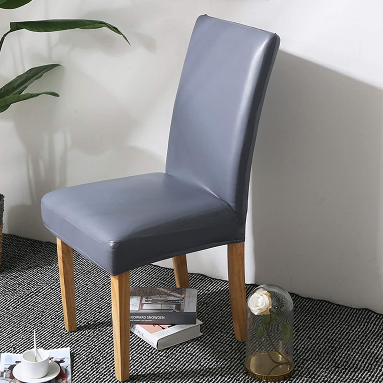 Ogrmar 4PCS Stretch Removable Washable Dining Room Chair Protector Slipcovers/ Home Decor Dining Room Seat Cover (PU Gray)