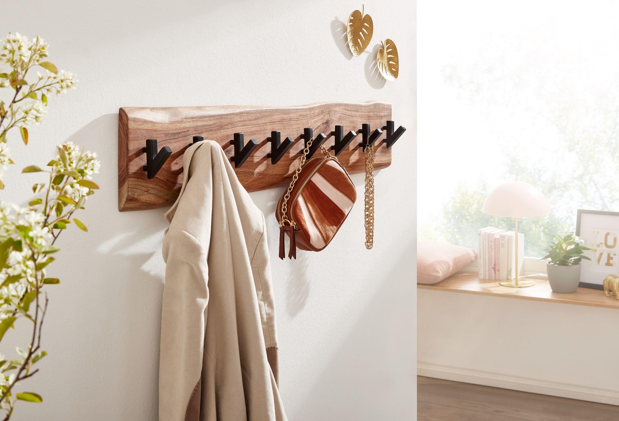 FINEBUY - Appendiabiti Da Parete Metallo 74,5x39x19,5 Cm Argento Acciaio | Attaccapanni Da Muro Con Mensola | Corridoio Appendiabiti Con Quattordici Ganci