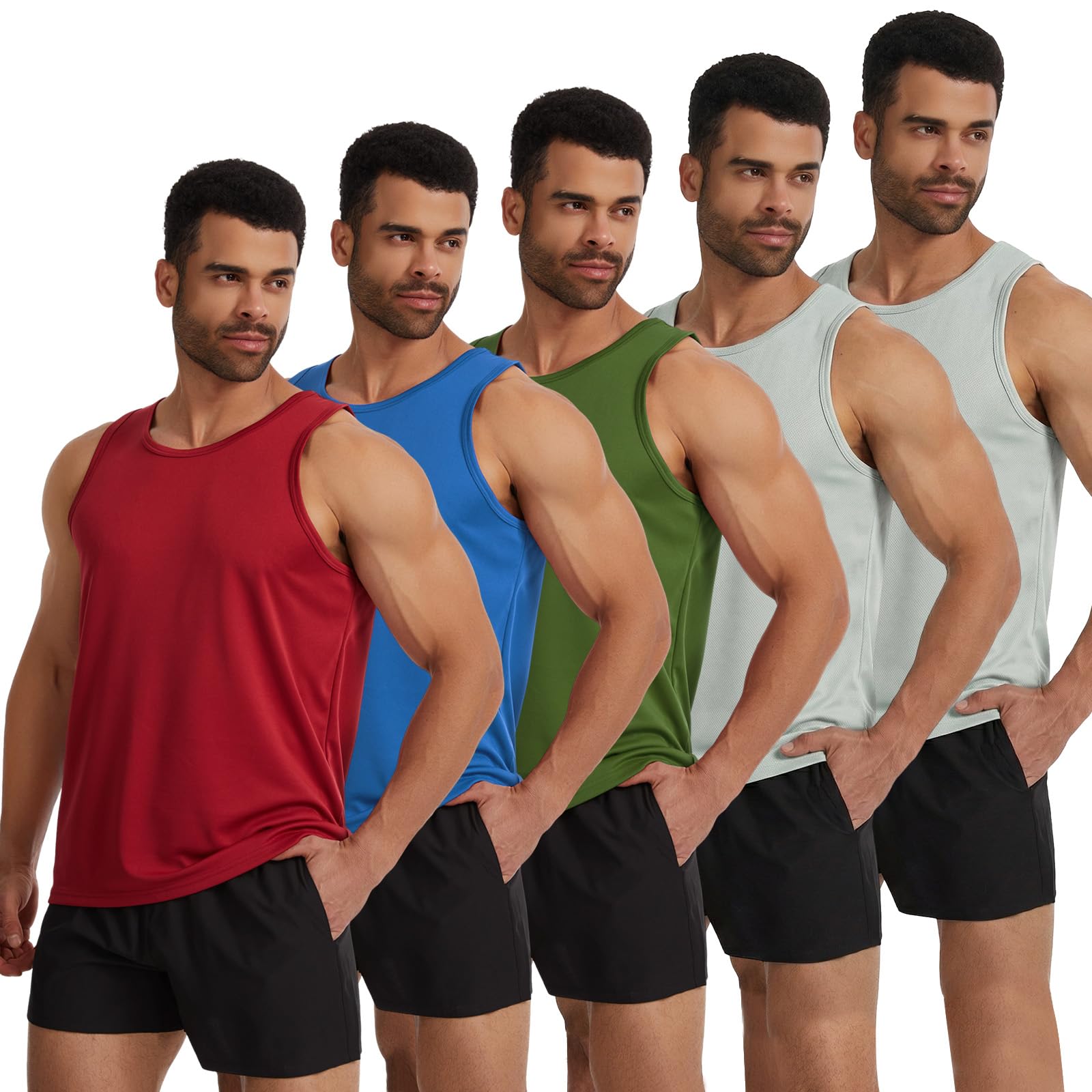 Celfaeree 5er Pack Tank Top Herren Schnelltrocknendes Ärmelloses Shirt Unterhemd Fitness Bodybuiding Achselshirt,Muskelshirts für Workout Gym Sport Grau/Grau/Grün/Blau/Rot M