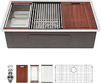 Sarlai 33x19 Undermount Workstation Kitchen Sink - 16 Gauge T304 Stainless Steel Single Bowl, Deep 10" Basin, Noise-Proof Ledge Design