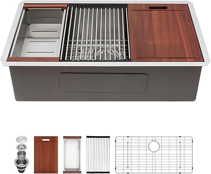 33 Undermount Kitchen Sink - Sarlai 33" x 19" Undermount Sink Ledge Workstation Deep Single Bowl 16 Gauge R10 Tight Radius Stainless Steel Kitchen Sink Basin