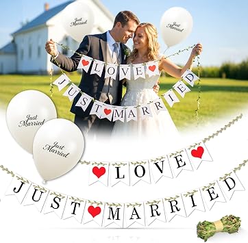 Just Married Banner & Car Decorations Kit with 2 Balloons