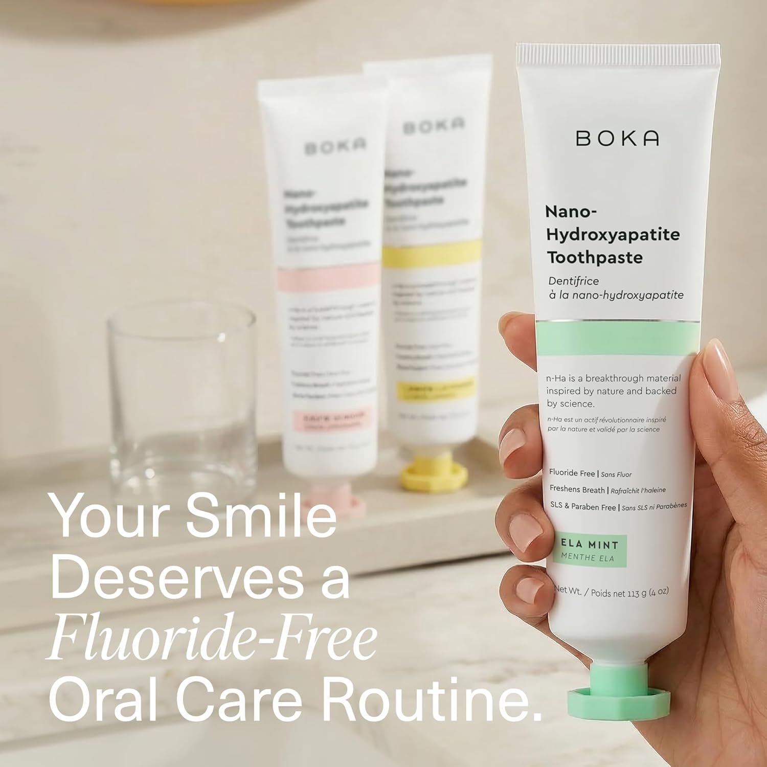 Boka Fluoride Free Toothpaste, Nano Hydroxyapatite Toothpaste, Appropriate for Sensitive Teeth - for Adult Oral Care - Ela Mint, Coco Ginger, Lemon Lavender Flavor, 4 Fl Oz 3Pk US Manufactured