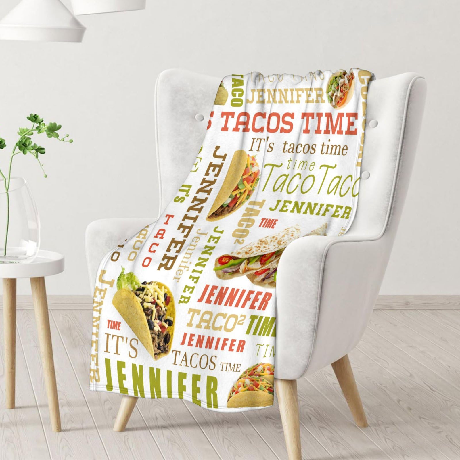 Personalized Taco Blanket with Name - 40x50 Inches Crib Size - Soft Warm Fuzzy Blanket Gifts for Taco Lovers - White Novelty Throws for Bed, Couch, Sofa