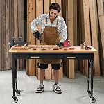 VEVOR 60-inch Courbe de travail réglable, 1500 lbs Capacité de charge, Garage Workbench avec tiroir, Power Outlet, Roues et Pegboard, Table de travail haut en bois de chêne lourd pour garage, atelier, bureau et maison
