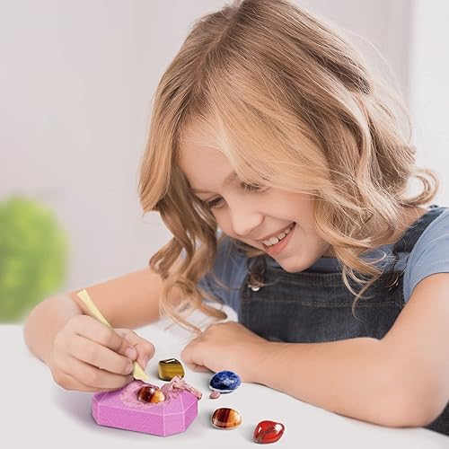 Miniatura 2 de Byncceh Kit de excavación de piedras preciosas  Desenterrar 12 gemas reales, colección de minerales y rocas y piedras preciosas y cristales kit de