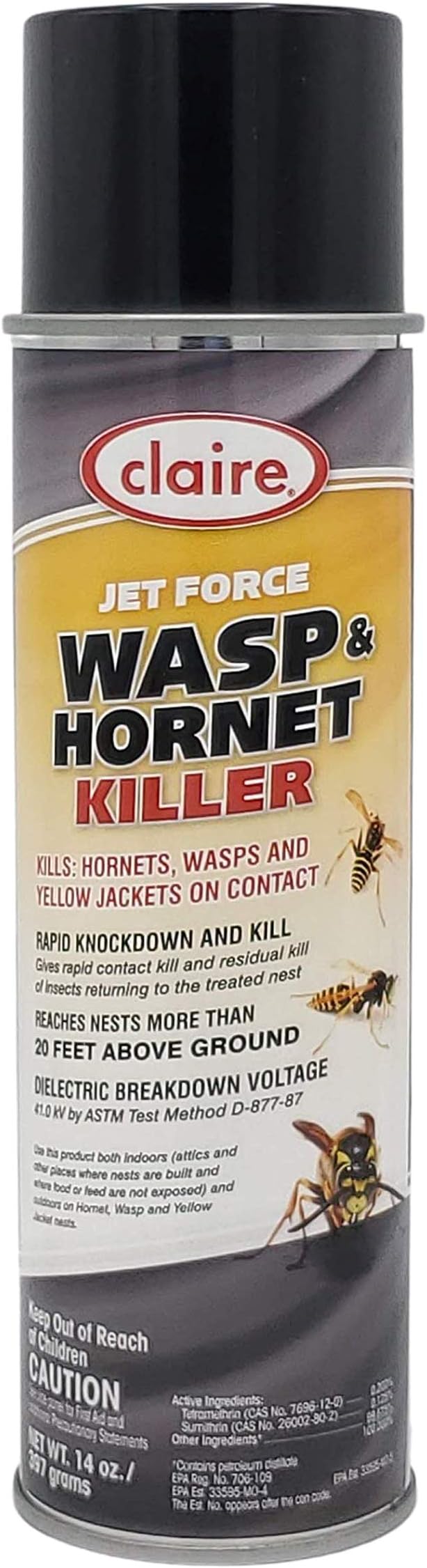 Claire CL005-1pk Jet Force Wasp & Hornet Killer; 14 oz. can, 1 Count, yellow & gray