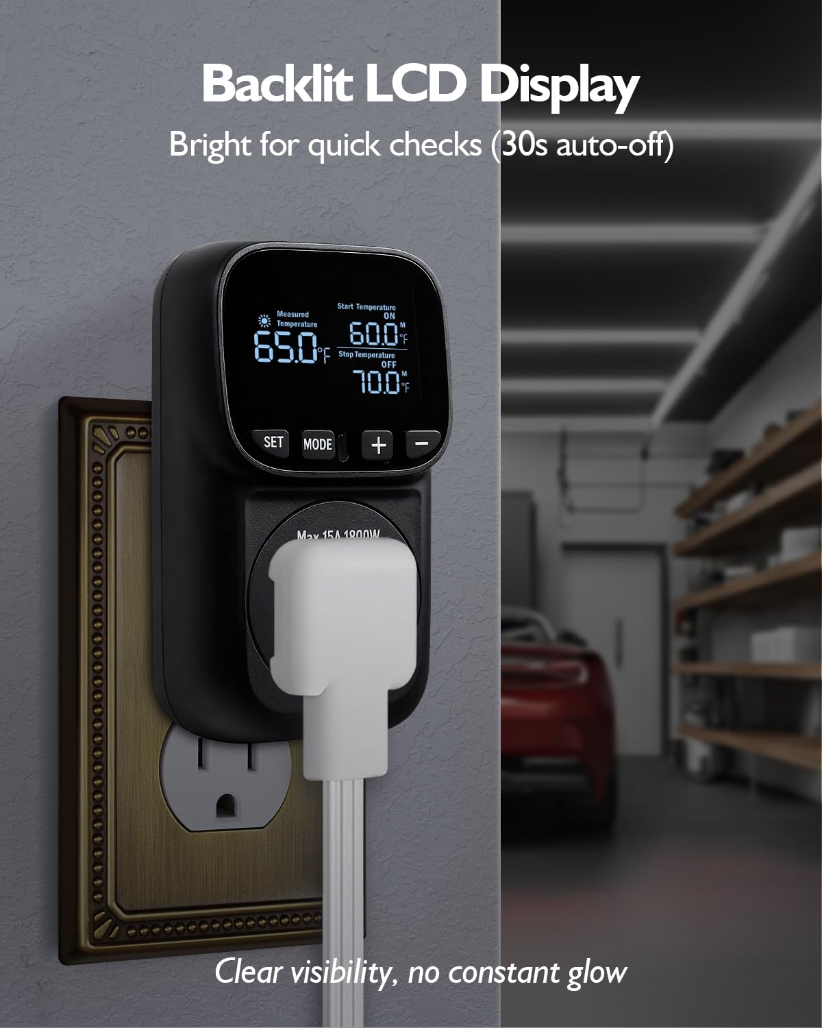 Temperature Controlled Outlet, Heavy Duty 15A 1800W Heating Cooling Thermostat Plug Outlet, -40℉~210℉ LCD Display Plug in Thermostat for Heater Greenhouse Incubator Homebrew Heat Lamp - image 6