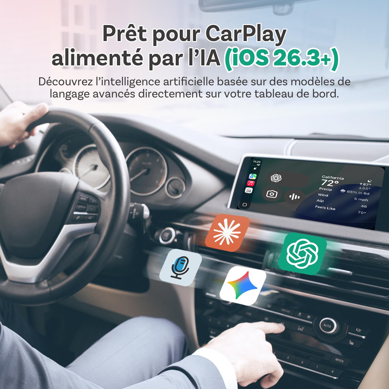 OTTOCAST Mini Slim 2026 Amélioré, 2-en-1 Adaptateur Wireless CarPlay & Android Auto avec Type-A/C pour iOS 10+ & Android 11+, Support Multi-Utilisateur, Plug & Play convertit Filaire en sans Fil