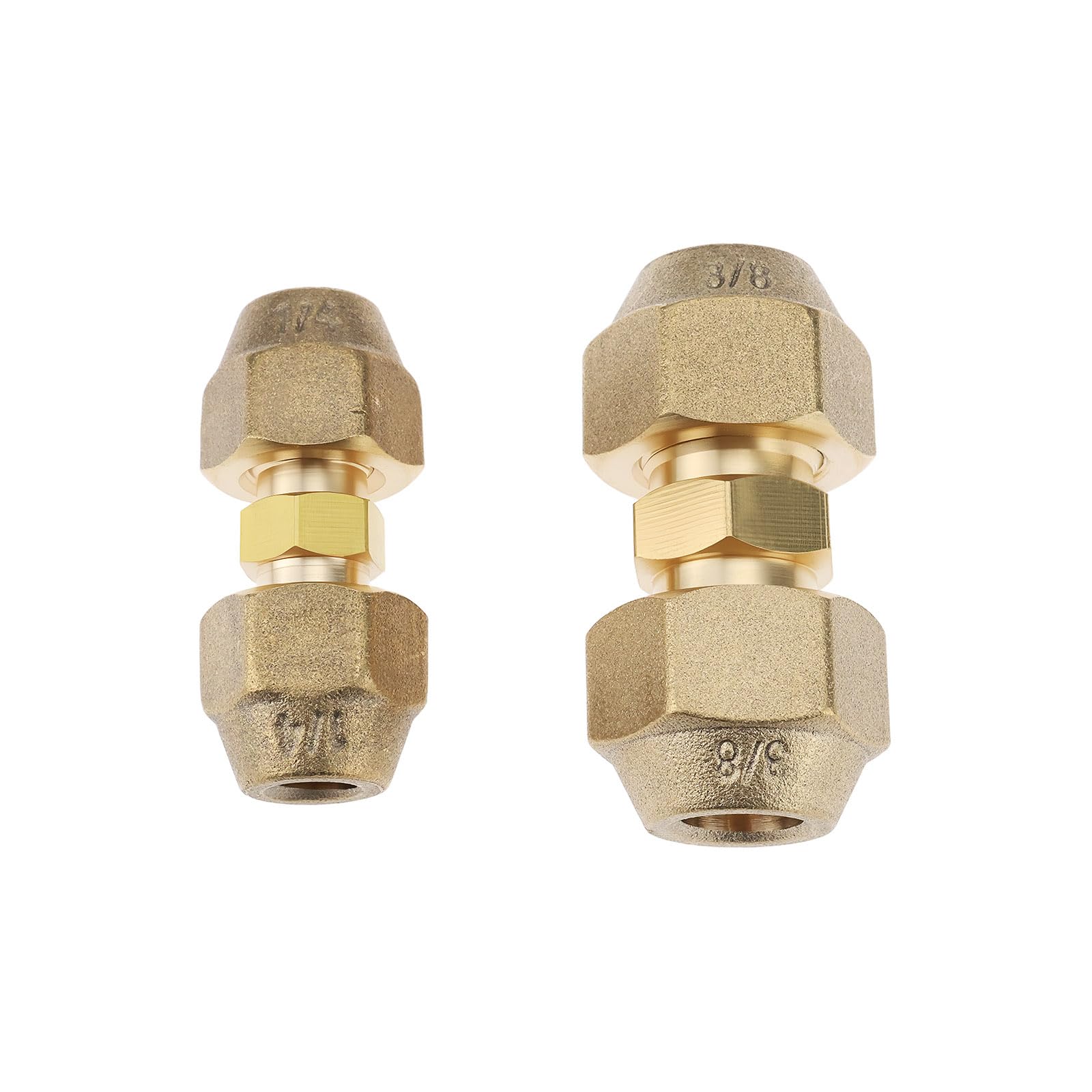 Briny River 2Pcs Copper Pipe Extension Joint Connectors With Flare Nuts Suitable For Air Conditioner, Connector Diameter 3/8" 1/4"