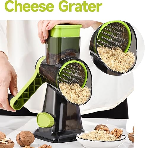 Miniatura 7 de Rallador rotativo de queso con asa, triturador de cocina, rallador de rebanador, rebanador de hielo, queso, verduras, nueces, patata, calabacín,