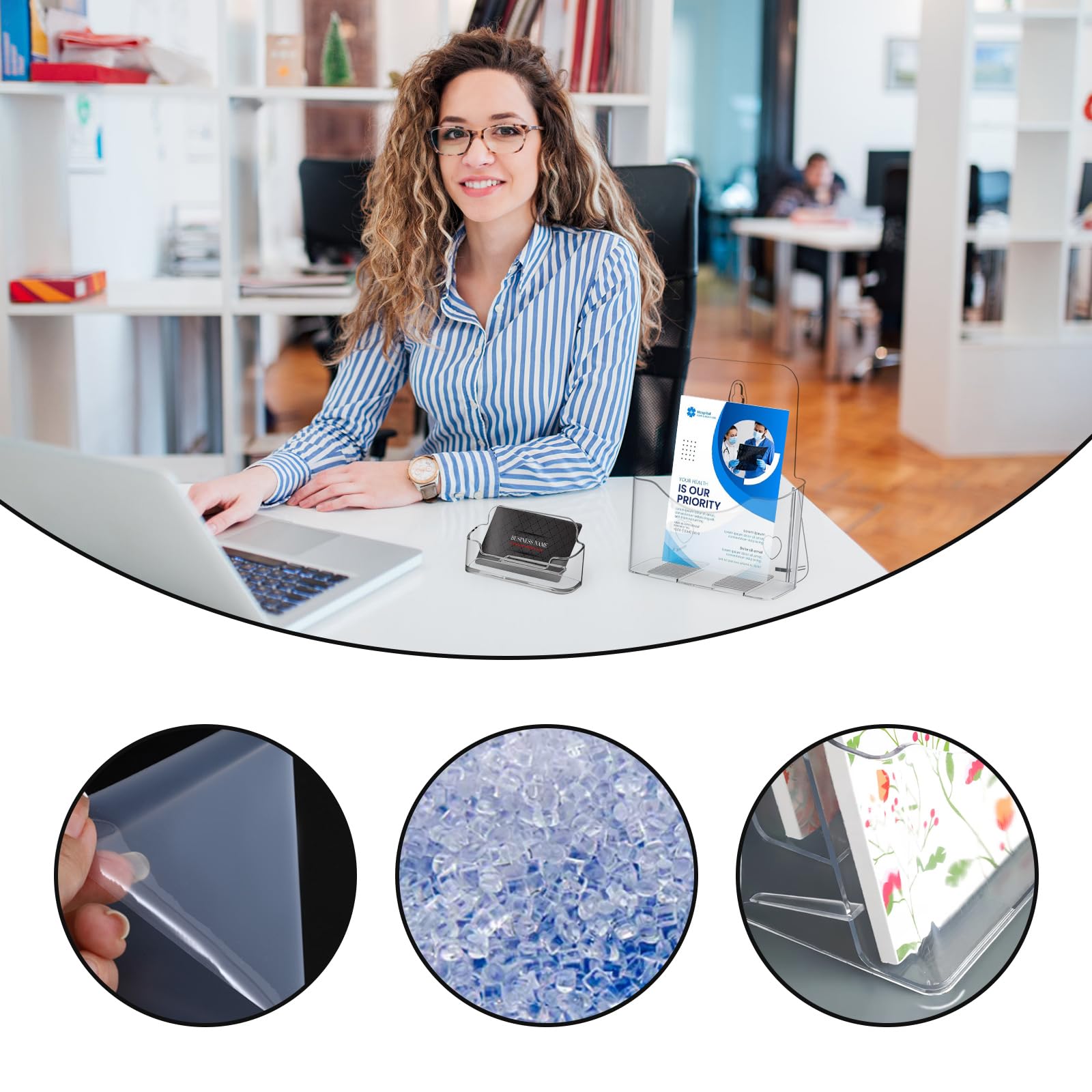 ORARTMM Pack of 2 Acrylic Flyer Stands with Business Card Holder, Transparent Flyer Holder for Brochures, Brochures and Advertising, Flyer Stand and Brochure Holder for Table or Counter - Image 4