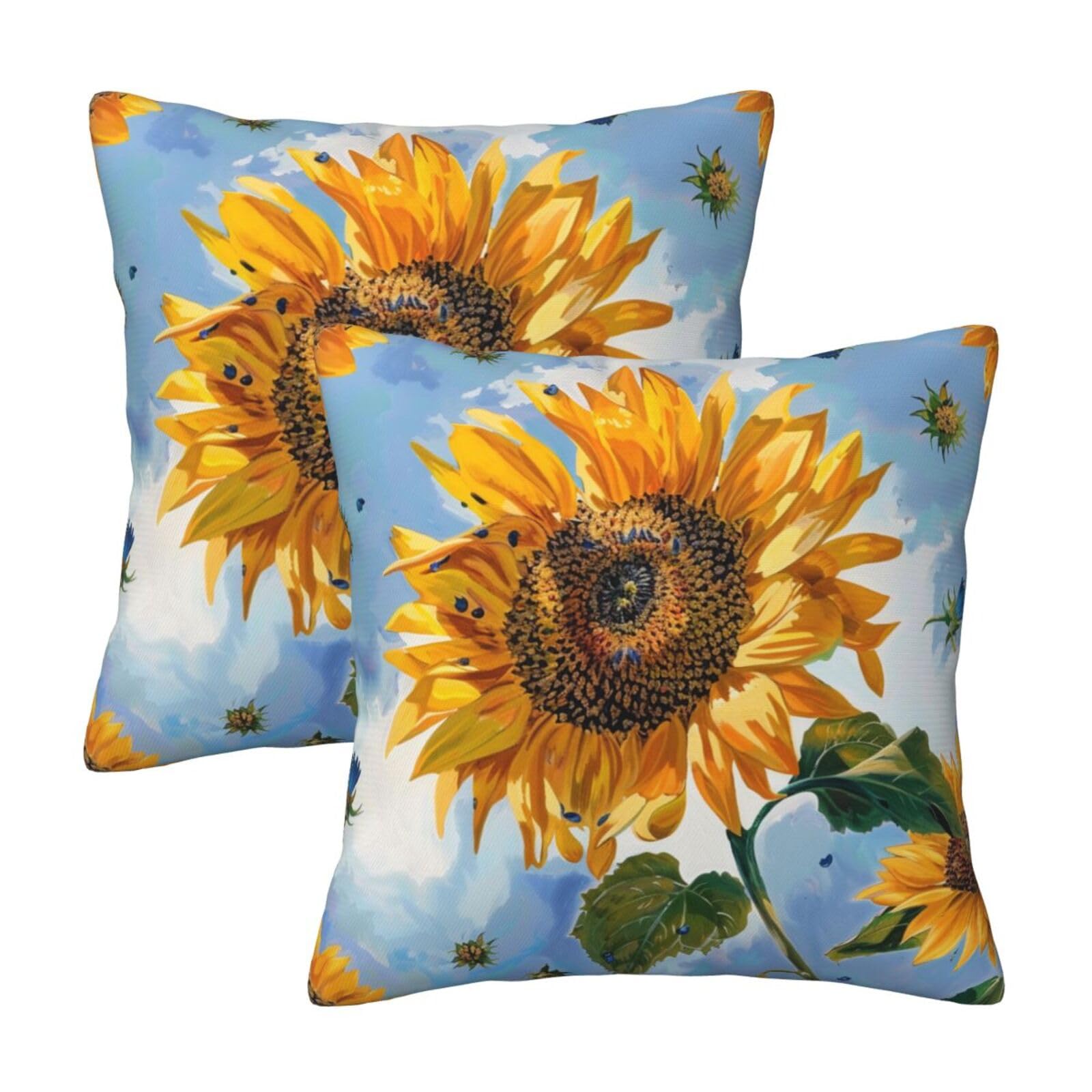 kkvhhyuo Sunflowers Print Pillow Covers Set of 2, Square Decorative Cushion Covers with Hidden Zipper, Throw Pillow Cases for Living Room Sofa Bed Chair, 50x50 cm