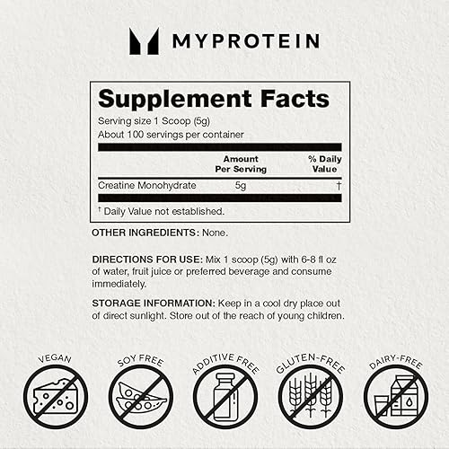 Vista 5 de Myprotein Monohidrato de creatina en polvo, 200 porciones (2.2 libras), polvo de creatina pura sin sabor, suplemento post/preentrenamiento
