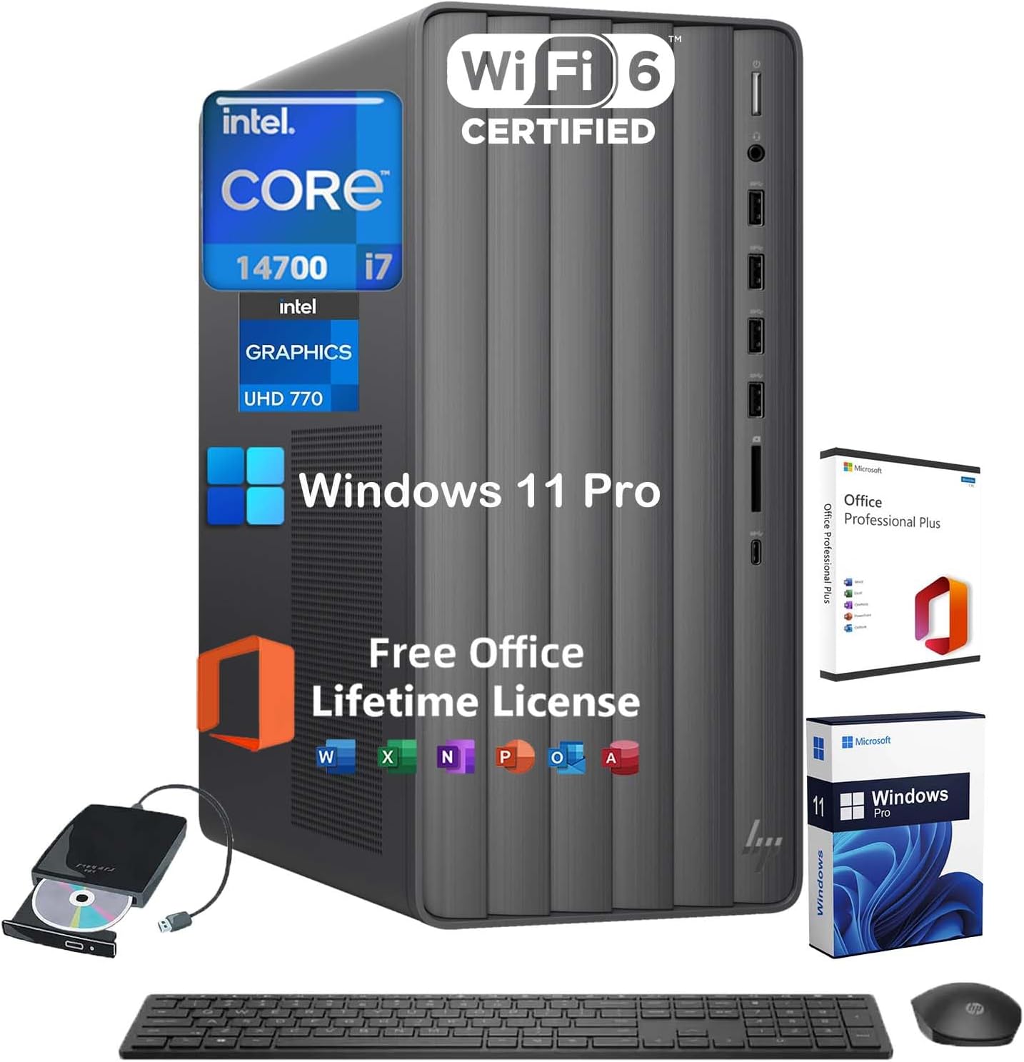 HP Envy Desktop PC Tower, Intel 20-Core i7-14700(Up to 5.4GHz), Office Lifetime, 64GB RAM, 4TB SSD, 2TB HDD, Windows 11 Pro, Intel UHD Graphics 770, External DVD Drive, Wi-Fi 6, W/Accessories