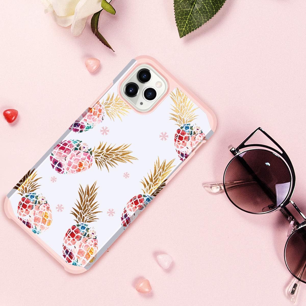 iPhone 11 Pro Max Case, Fingic Pineapple Design Hybrid Hard PC Soft Silicone TPU Slim Dual Layer Protection Glitter Bumper Shockproof Protective Phone Case for iPhone 11 Pro Max 6.5" (2019), Rose Gold