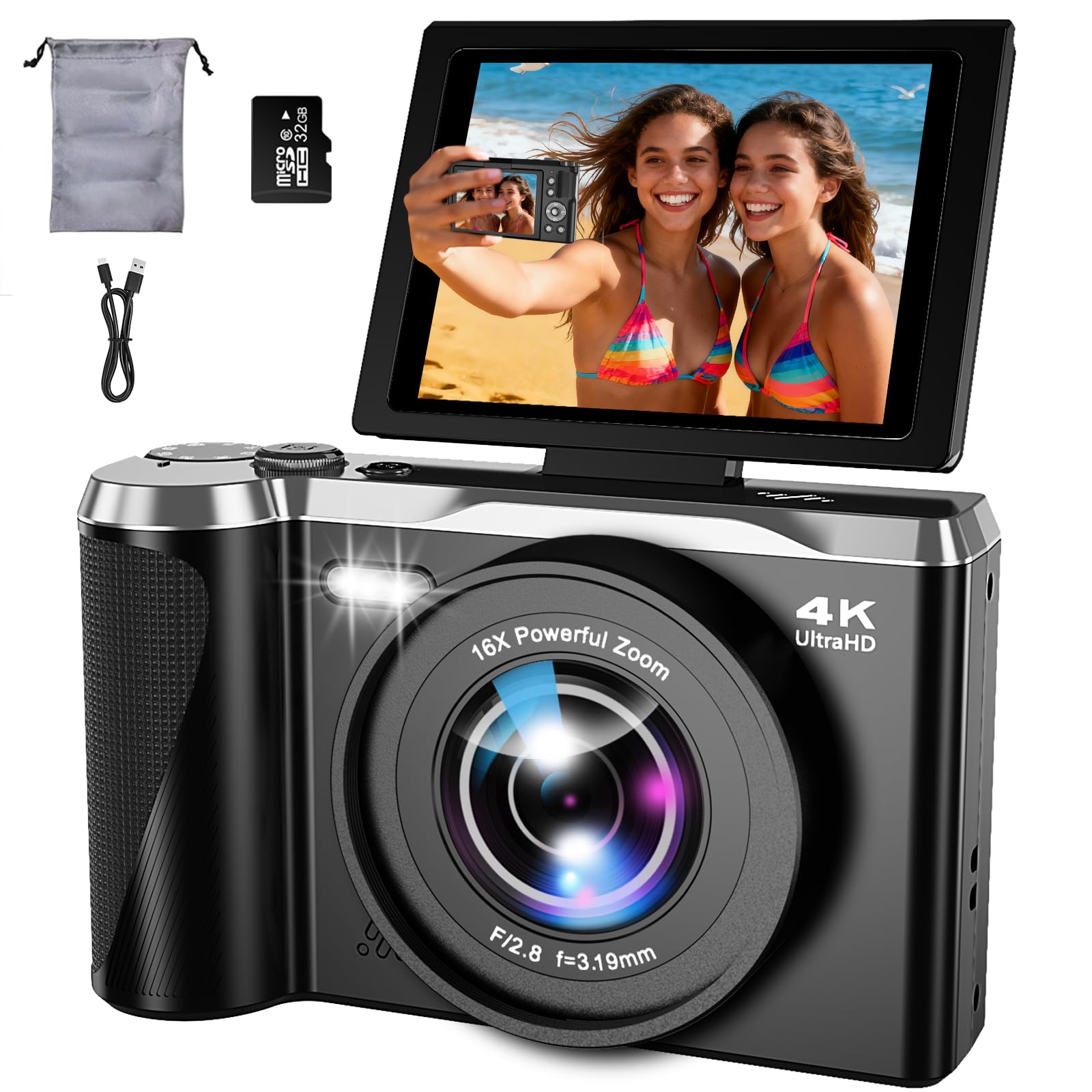 4K Digital Camera for Photography & Vlogging, 56MP Autofocus, 180° Flip Screen, 16X Zoom Compact Travel Camera for Kids, Teens & Beginners, 32GB Card, Type-C-picture-13