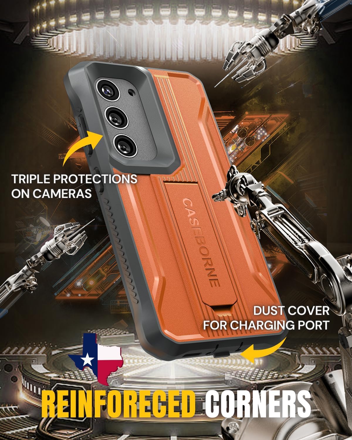 CaseBorne Compatible with Samsung Galaxy S23 5G Case, Rugged Full-Body Multi-Layer Protective Cover with Kickstand Screenless (Formerly ArmadilloTek) - Orange
