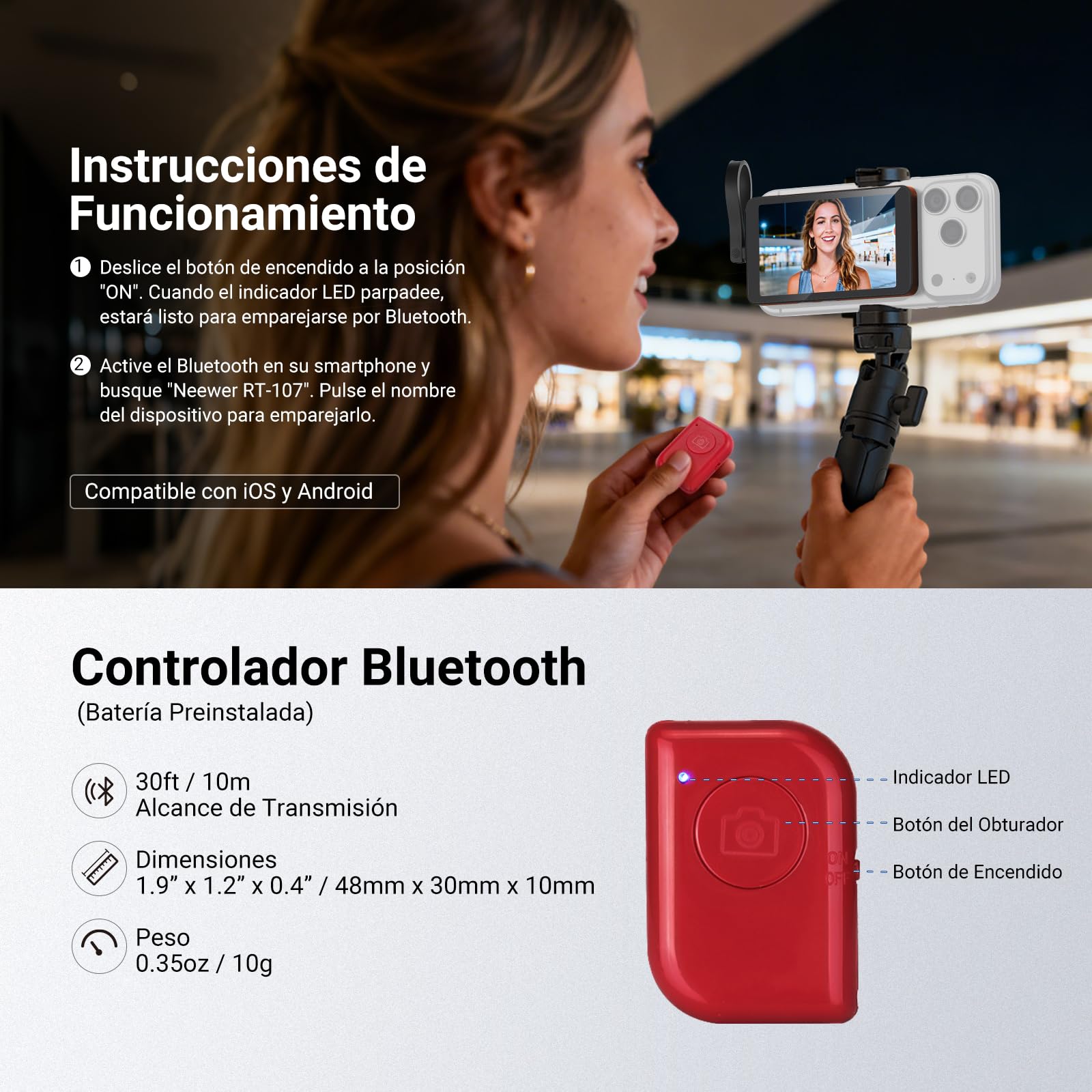 NEEWER 4" Magnético Vlogs Selfies Monitor Pantalla,4K 120fps Cable Grabación para DP Enabled Phone,Back Camera Monitor con Remoto para Youtube TikTok Video Streaming,NO Compatible con iPhone Air, M4C