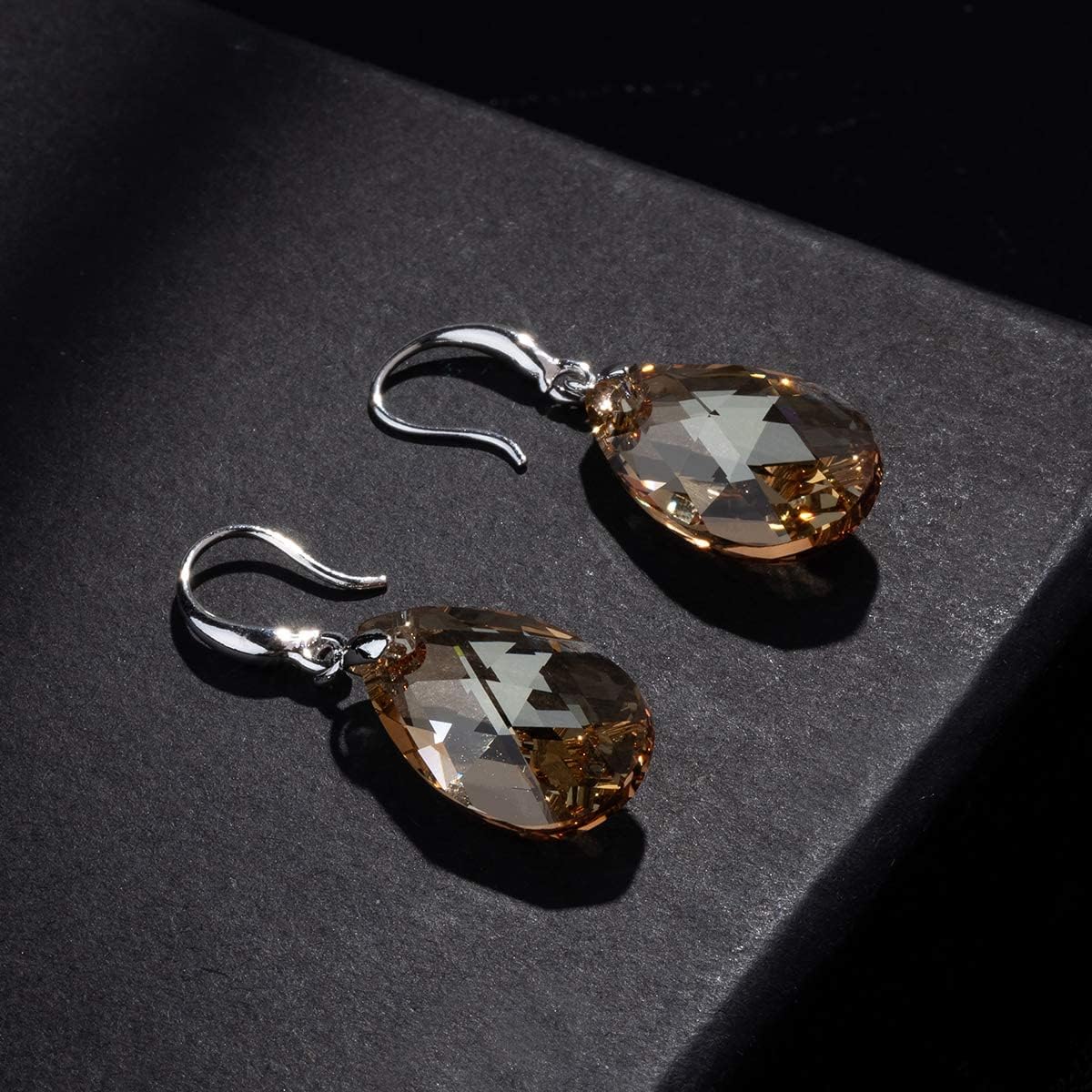 Austrian Crystal Teardrop Dangle Hook Earrings for Women 14K Gold Plated Hypoallergenic Jewelry - Image 9