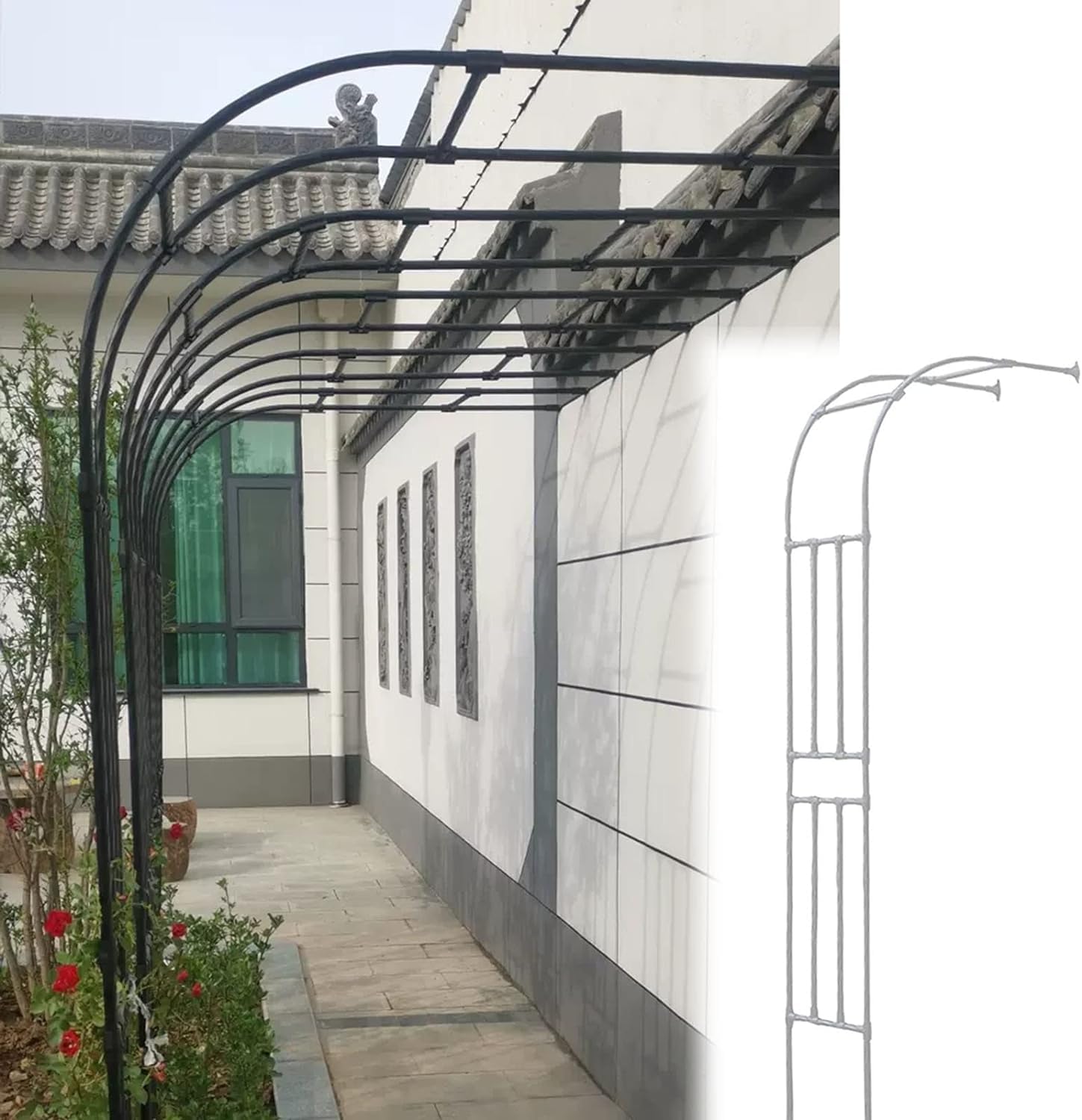 White Galvanised Rose Half Arch Metal Trellis Stable Garden Archway for Beauty and Support (Size: 60x240cm/2.0x7.9ft)