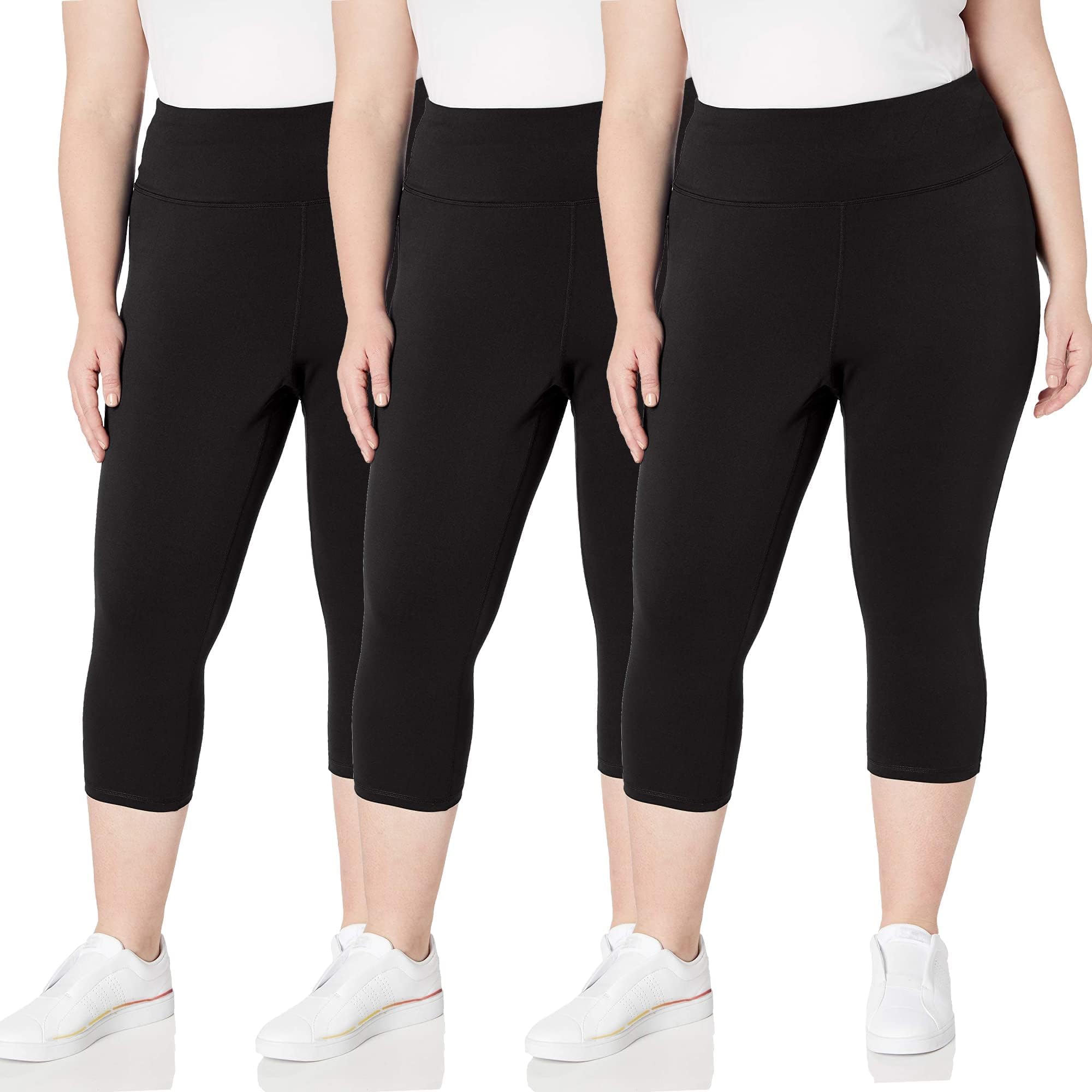 3 Pack Plus Size Capri Leggings with Pockets for Women, High Waisted Black Workout Yoga Leggings 2X 3X 4X
