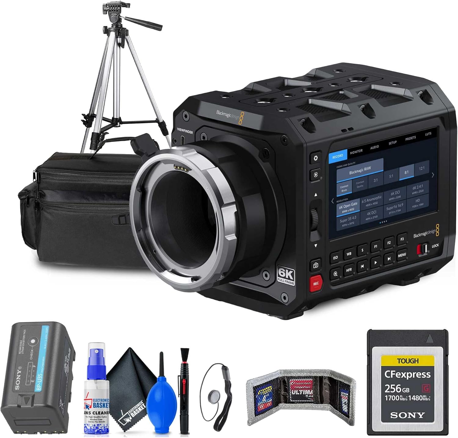 Blackmagic Design Pyxis 6K Full-Frame Cinema Box Camera (ARRI PL) (CINECAMCPYXH60LFPL) + 256GB CFexpress Type B Card + Case + Tripod + BP-U35 + Cleaning Kit + Card Wallet + Lens Cap